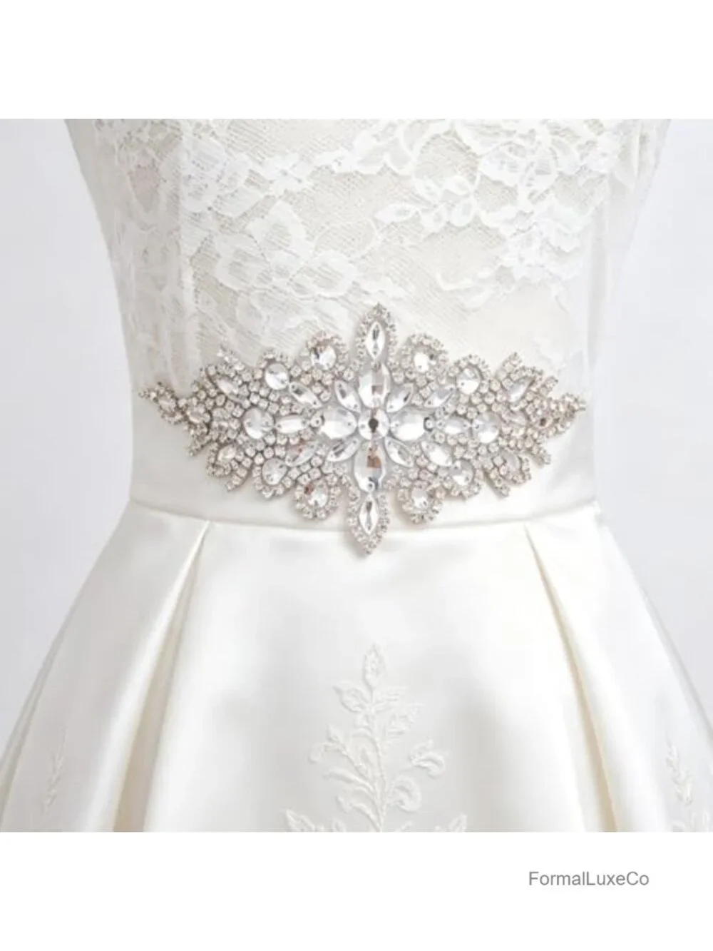 Crystal Rhinestone Applique Wedding Sash Belt with Ribbons